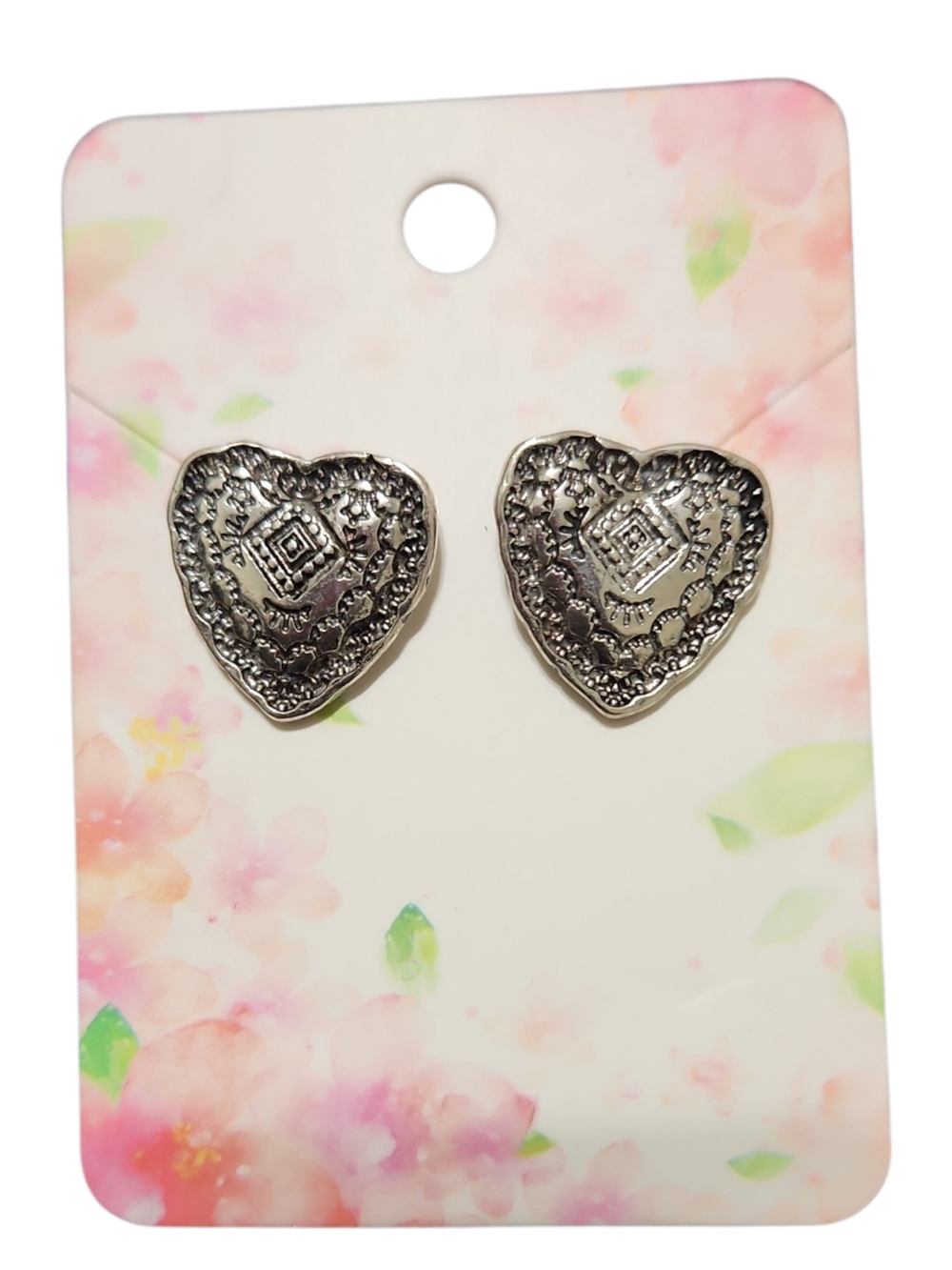 HandMade Silver Stainless Steel Heart Filigree Stud Earrings - Women Jewelry